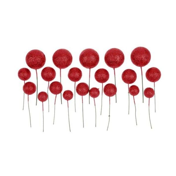 20pcs Set of Glitter Ball Cake Toppers - Red - Image 3