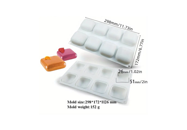 8 Cavity Square Stone Mousse Cake Shaped Silicone Mould 1pc