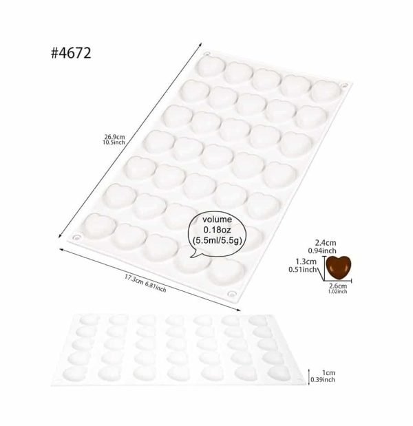 35 Cavity Cute Heart Shaped Chocolate, Jelly, Candy Silicone Mould 1pc - Image 2