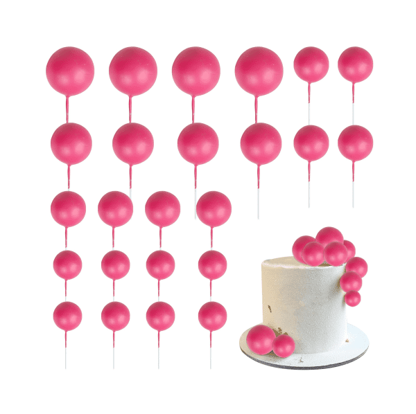 20pcs Set of Shiny Faux Balls Cake Toppers - Hot Pink
