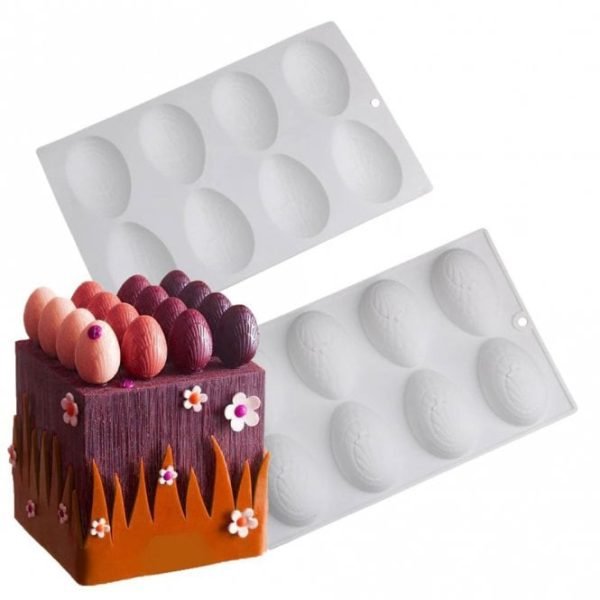 8 Cavity Easter Embossed Egg Shaped Chocolate, Jelly, Candy Silicone Mould 1pc
