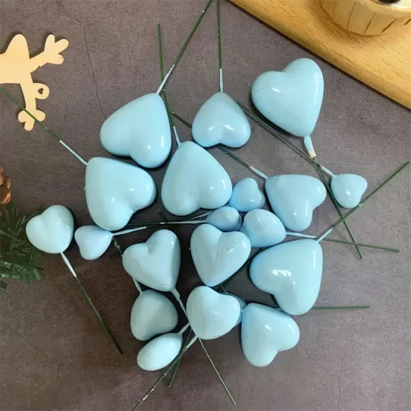 20pcs Set of Heart Shiny Faux Cake Toppers - Blue