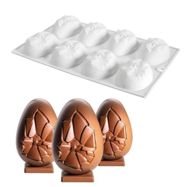 8 Cavity Easter Indent Effect Egg Shaped Chocolate, Jelly, Candy Silicone Mould 1pc