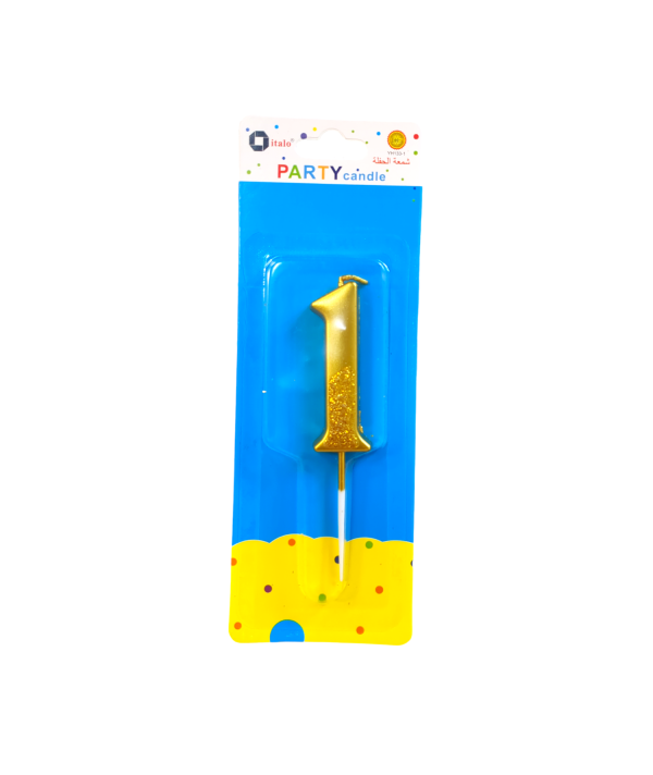 Number One Shape Gold Shiny Birthday Candle