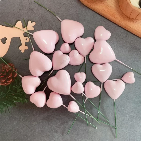 20pcs Set of Heart Shiny Faux Cake Toppers - Pink