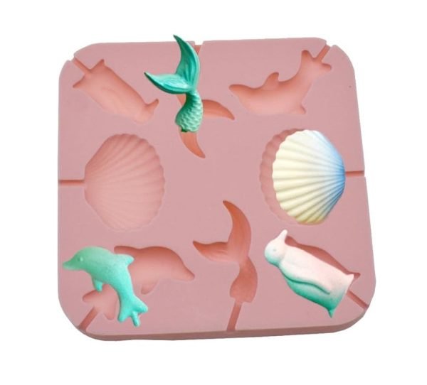8 Cavity Dolphin,Shell,Mermaid Tail,Penguin Shaped Lollipop Silicone Mould 1pc - Image 2