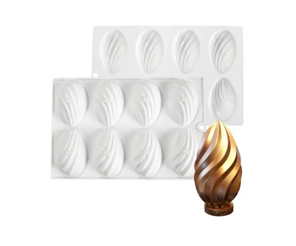 8 Cavity Easter Swirl Egg Shaped Chocolate, Jelly, Candy Silicone Mould 1pc