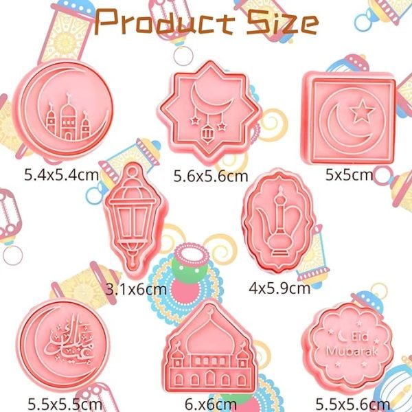 Arabic Theme Eid Mubarak Cookie Fondant Cutters Set of 8pcs Version-8 - Image 2