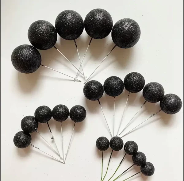 20pcs Set of Glitter Ball Cake Toppers - Black - Image 2