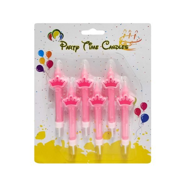 6-Pieces Princess Crown Birthday Candles Set – Pink