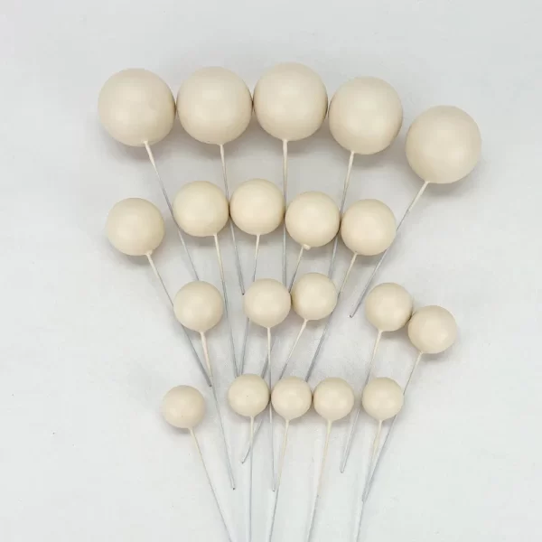 20pcs Set of Shiny Faux Balls Cake Toppers - Beige