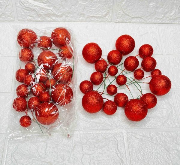 20pcs Set of Glitter Ball Cake Toppers - Red - Image 2