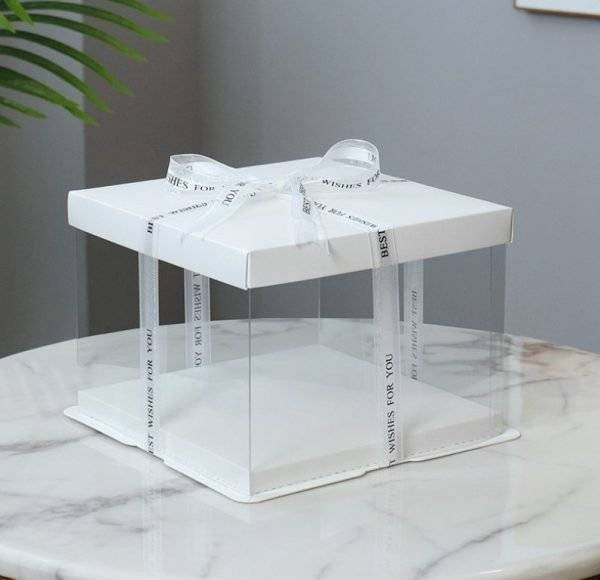 Square White Clear Tall Cake Box 22cm X 22cm x 24cm