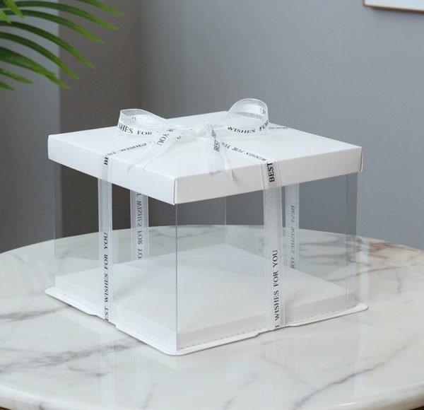 Square White Clear Tall Cake Box 30cm X 30cm x 18cm