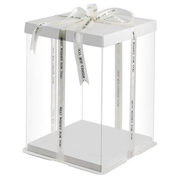 Square White Clear Tall Cake Box 26cm X 26cm x 38cm