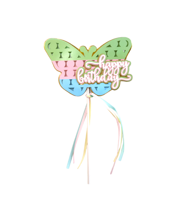 Multi Colour Butterfly Shape Happy Birthday Cake Toppers