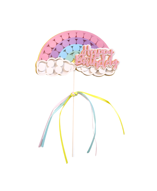 Multi Colour Rainbow Shape Happy Birthday Cake Toppers