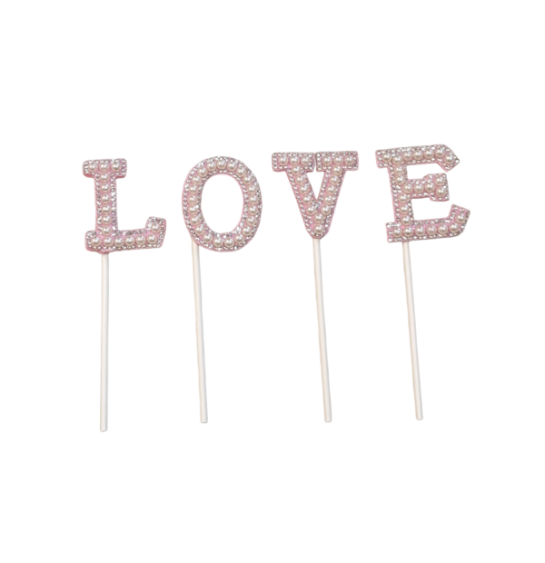 Love Theme Pink Cake Topper with Stones and Pearl