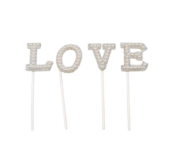 Love Theme White Cake Topper with Stones and Pearl