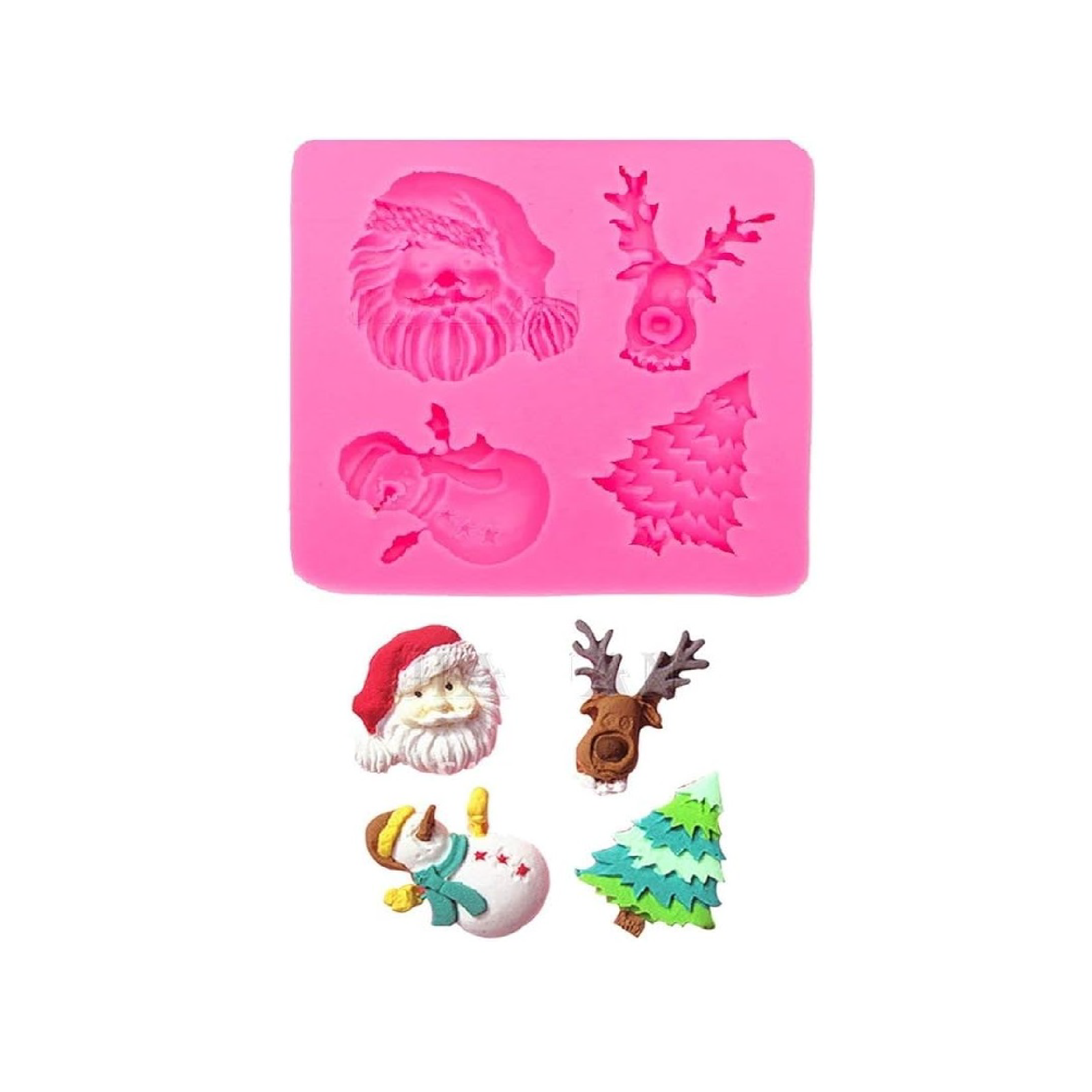 Christmas Santa Claus, Snow Deer, Snowman, Xmas Tree 3D Shape Silicone Fondant Mould