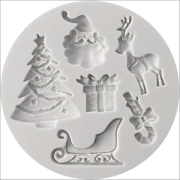 Christmas Santa Claus, Snowdeer, Xmas Tree, Giftbox 3D Shape Silicone Fondant Mould