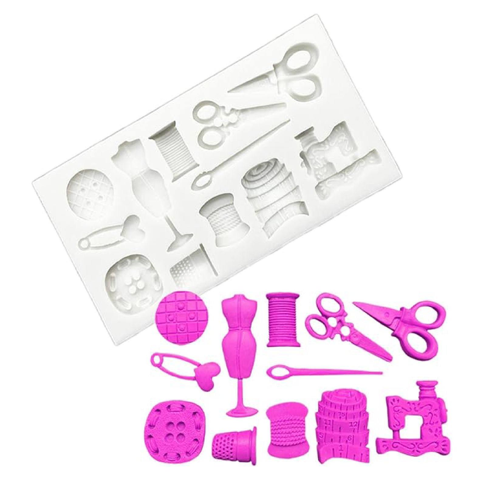 Resin Crafts, Sewing Machine ,Scissors Button 3D Shape Silicone Fondant Mould
