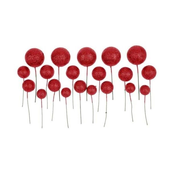 20pcs Set of Glitter Ball Cake Toppers - Red - Image 3