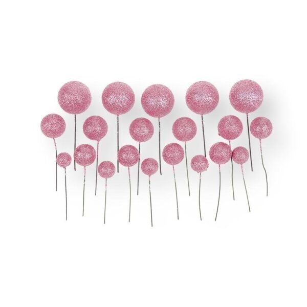 20pcs Set of Glitter Ball Cake Toppers - Pink