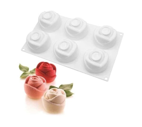 6 Cavity Rose Shape Chocolate, Jelly, Candy Silicone Mould 1pc