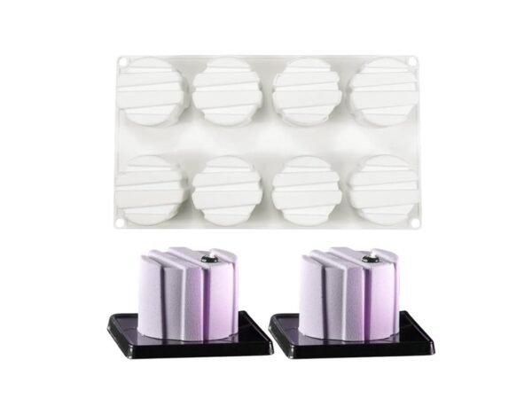 8 Cavity Small Cylinder Square Shape Mousse Cake, Ice Cream, Chocolate Silicone Mould 1pc