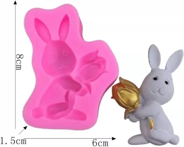 Bunny Rabbit with Flower 3D Shape Silicone Fondant Mould - Image 2