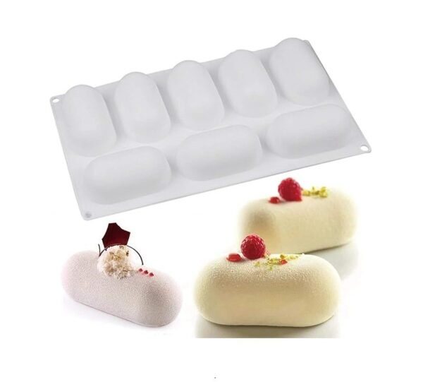 8 Cavity Large Capsule Shaped Mousse Cake, Chocolate, Jelly, Candy Silicone Mould 1pc