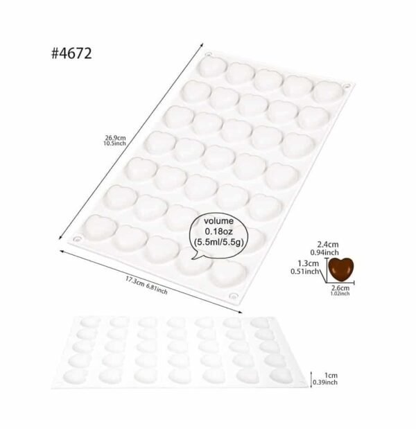 35 Cavity Cute Heart Shaped Chocolate, Jelly, Candy Silicone Mould 1pc - Image 2
