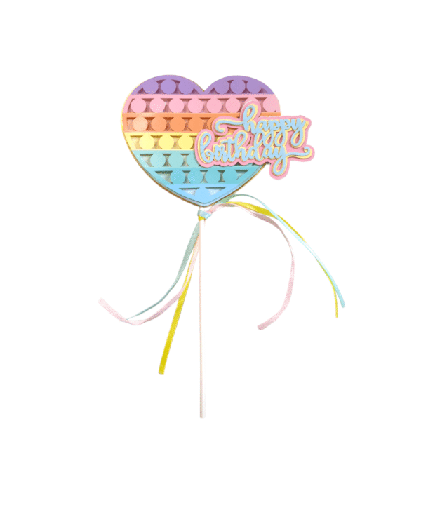 Multi Colour Heart Shape Happy Birthday Cake Toppers
