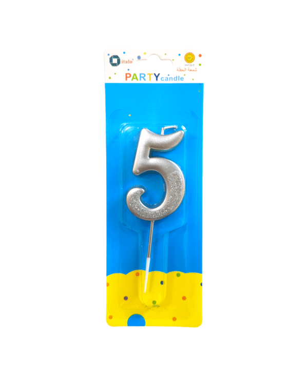 Number Five Shape Silver Shiny Birthday Candle