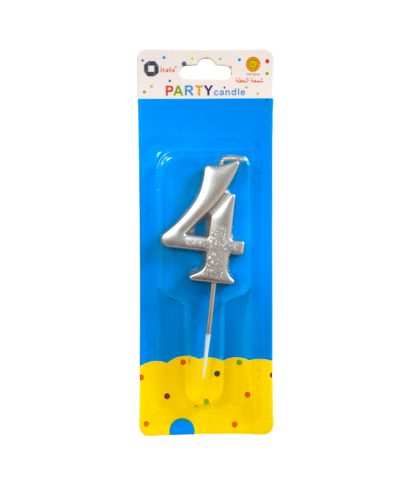 Number Four Shape Silver Shiny Birthday Candle