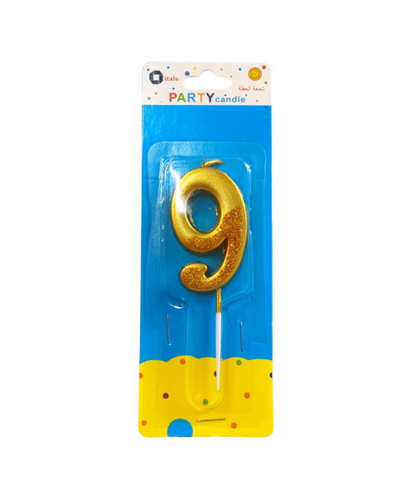 Number Nine Shape Gold Shiny Birthday Candle