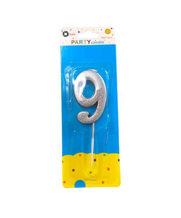 Number Nine Shape Silver Shiny Birthday Candle