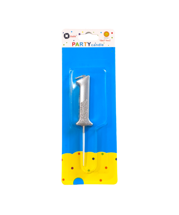 Number One Shape Silver Shiny Birthday Candle