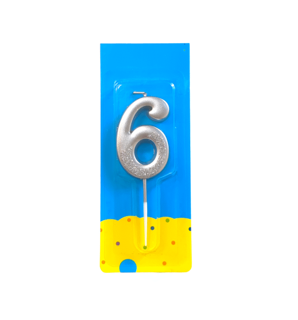 Number Six Shape Silver Shiny Birthday Candle
