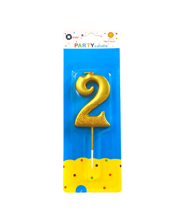 Number Two Shape Gold Shiny Birthday Candle