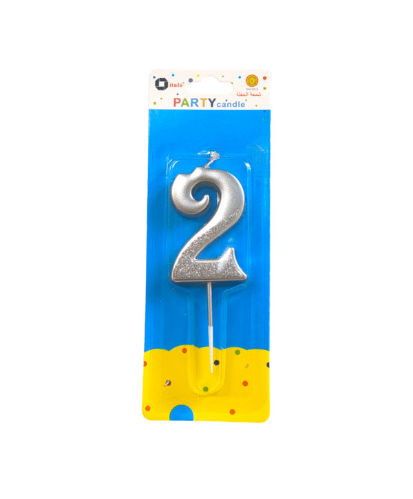 Number Two Shape Silver Shiny Birthday Candle