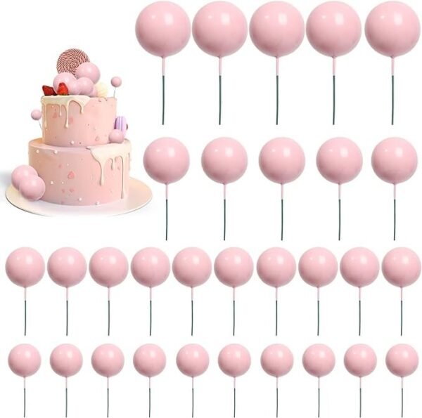 20pcs Set of Shiny Faux Balls Cake Toppers - Pink