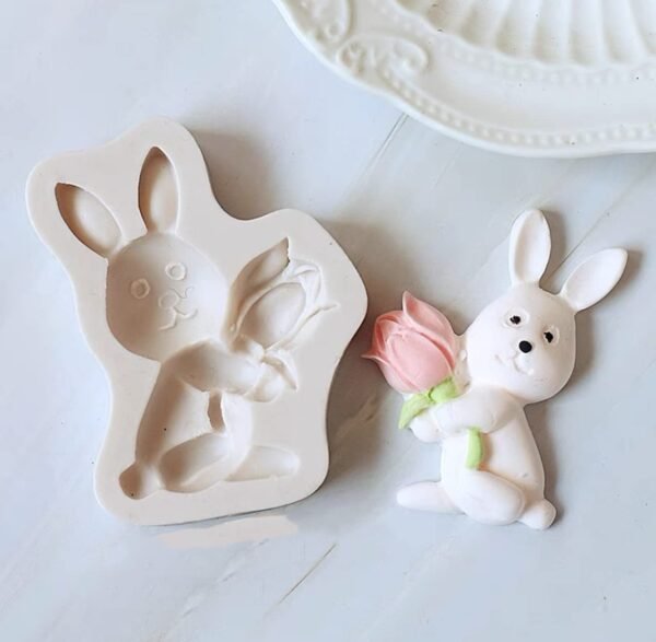 Bunny Rabbit with Flower 3D Shape Silicone Fondant Mould