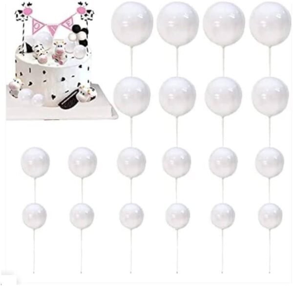 20pcs Set of Shiny Faux Balls Cake Toppers - White
