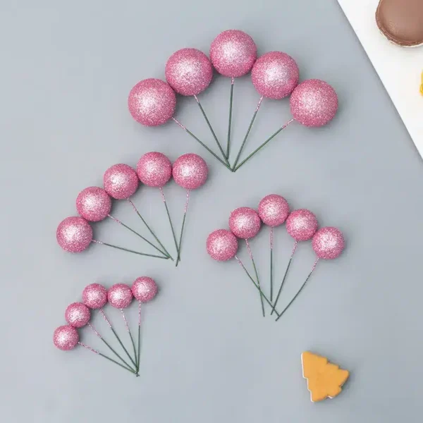 20pcs Set of Glitter Ball Cake Toppers - Pink - Image 2