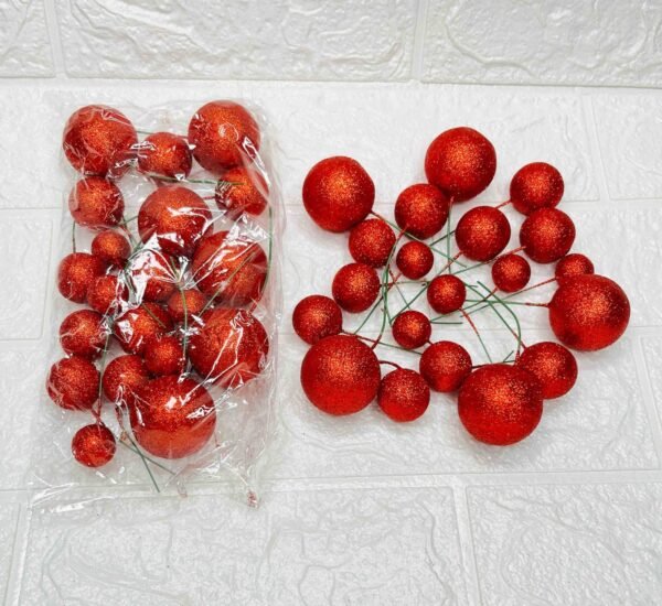 20pcs Set of Glitter Ball Cake Toppers - Red - Image 2