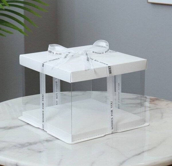 Square White Clear Tall Cake Box 30cm X 30cm x 45cm