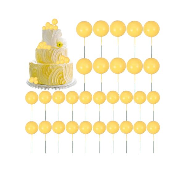 20pcs Set of Shiny Faux Balls Cake Toppers - Yellow